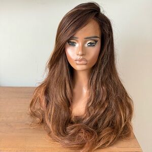 Raw 100% Human Hair Wig with Warm Bronde (Brown/Blonde) Highlights
